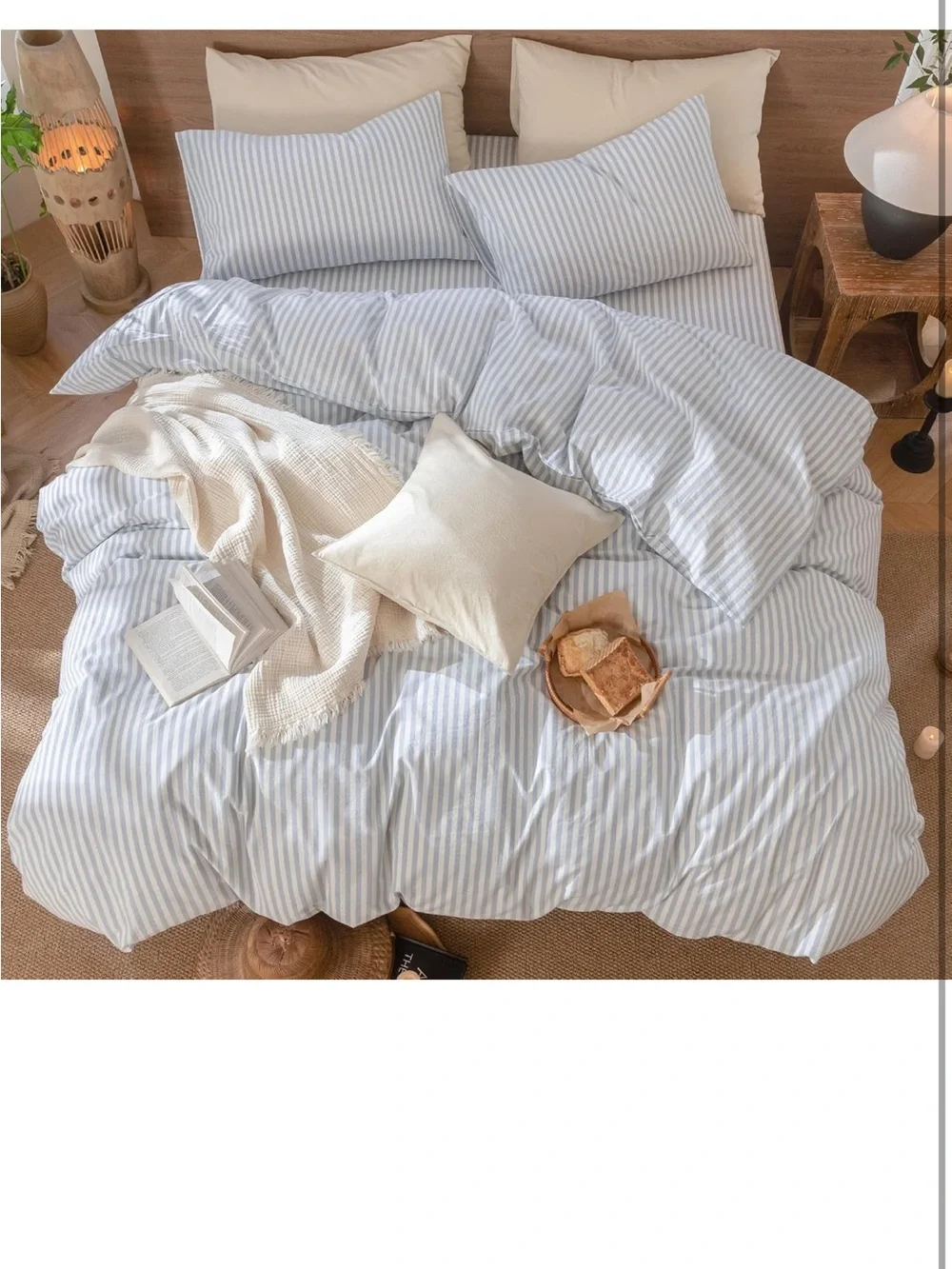 NEW MooMee Striped Duvet Cover Set 100% Washed Cotton Linen Like W/zipper